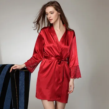 

2020 Ice Silk Bathrobe Women's Robes Summer Thin Section Pajamas Nightgown Comfortable Cool Crane Comfortable Breathable 5 Color