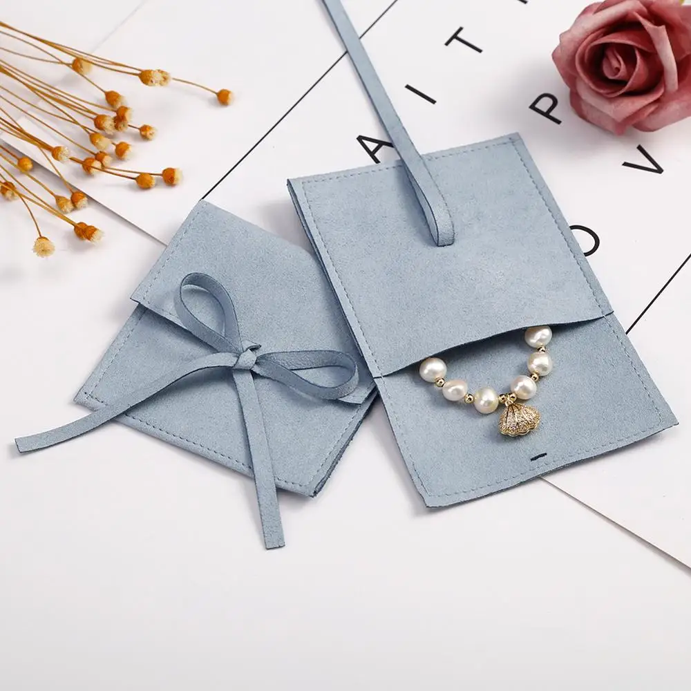 Folded Microfiber Velvet Bag Jewelry Pouches Package Small Chic Wedding Ring Earrings Necklace Christmas Presents Packaging Bags