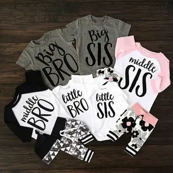 

0-18M Little BRO Sister Baby Boys Girls Clothes set long sleeve Body Top Romper Pant suit Tracksuit Cute Sweet Cotton Outfit