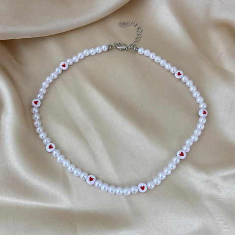 Heart Choker Pearl Necklace For Women Butterfly Necklaces Pendant Collar Chokers Chains Bead Necklace Women's Jewelry