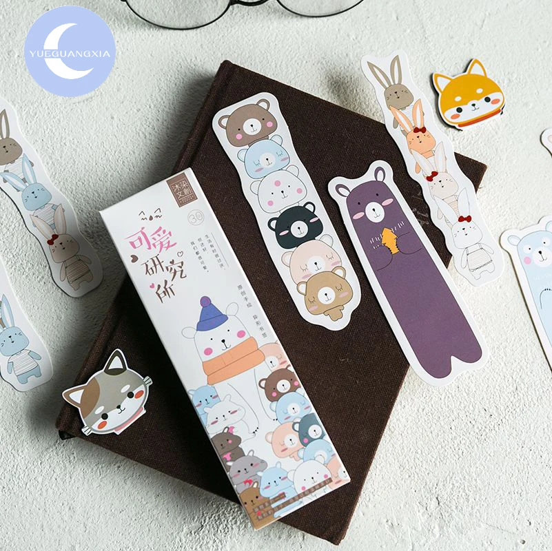 

YUEGUANGXIA 30pcs/box Lovely Animal Rabbit Polar Bear Irregular Bookmarks for Reading Maker Page Book Markers School Supplies