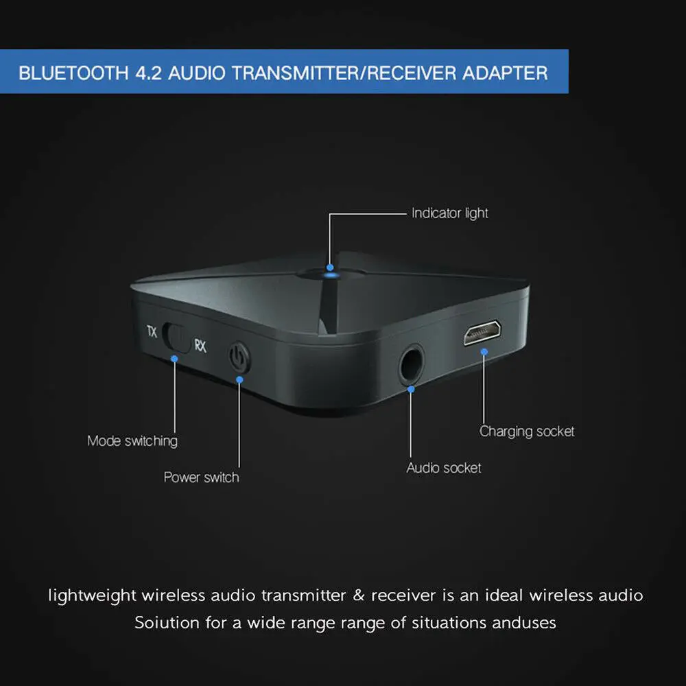 2 в 1 настоящий стерео Bluetooth 4,2 приемник передатчик Bluetooth беспроводной адаптер аудио с 3,5 мм AUX для домашнего ТВ автомобиля MP3 ПК