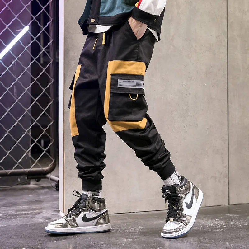 Японские брюки карго, мужские свободные хип-хоп уличные джоггеры, корейские лоскутные шаровары с карманами, брюки длиной до щиколотки, мужская одежда