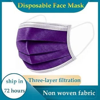 

10/50/100/500pcs Disposable Face Mask Nonwoven 3 Layers Filter Antidust Breathable Gauze Mask Adult Dark Pruple Face Mouth Masks