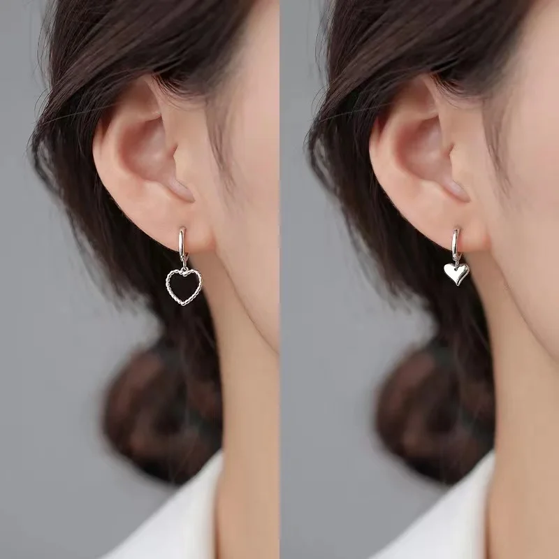 925 Sterling Silver Asymmetry Heart Charm Studs Earrings For Women Party Jewelry Accessories