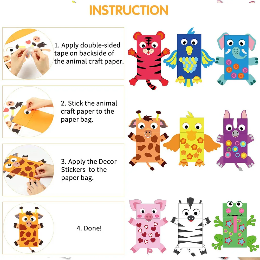 9Pcs Paper Hand Puppet Making Kit Creative Make Own Party Decor