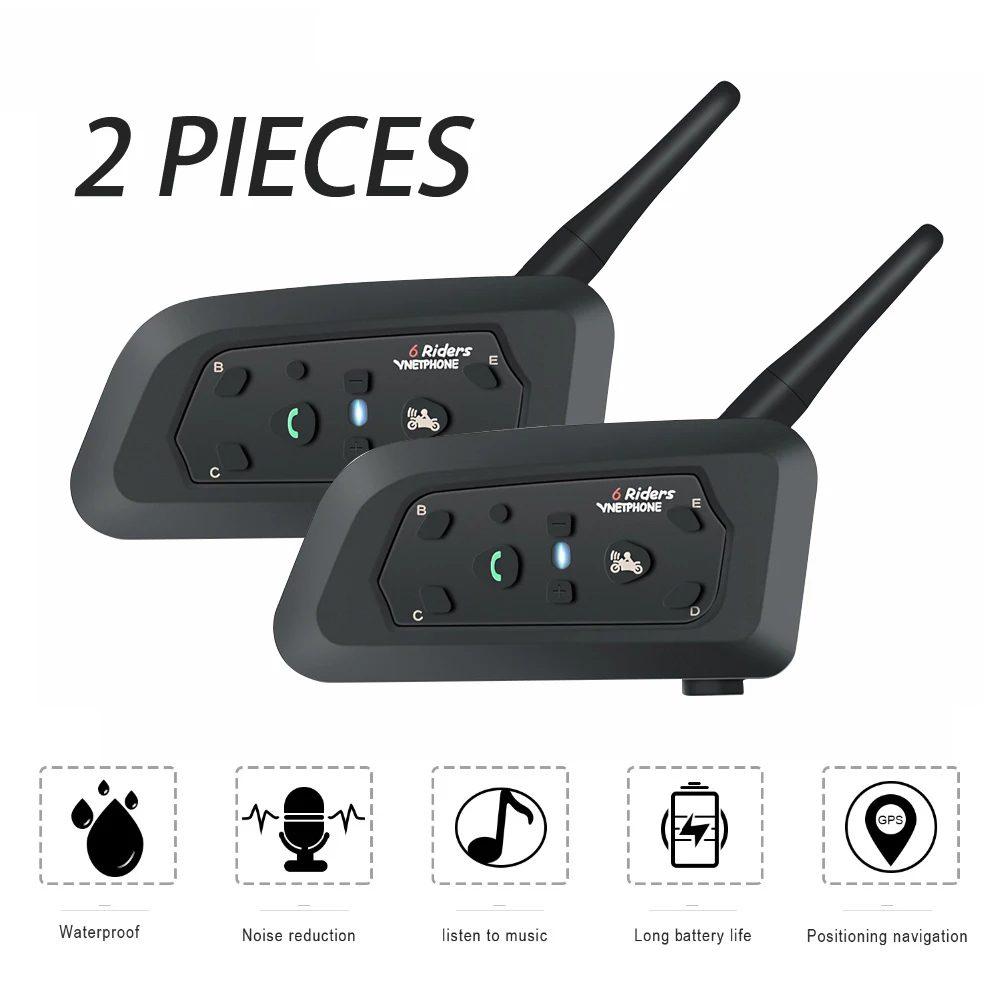 2 шт. V6 мульти BT Интерком 6 всадников 1200 м Мотоциклетный Bluetooth шлем беспроводная