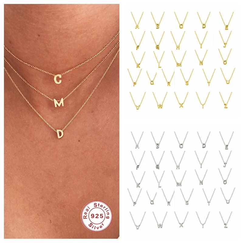 Buen trato Collar con colgante de letra inicial de Plata de Ley 925 para Mujer y niña, Collares con alfabeto de A-Z, accesorios de joyería fina pBQKMZMRYWq