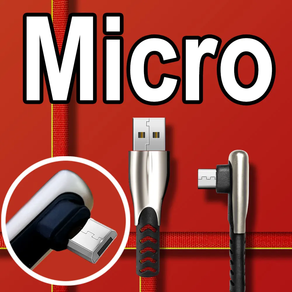 Кабель Micro USB 90 градусов для передачи данных для samsung S8 S9 Android phone 3A type-C кабель быстрой зарядки для huawei Xiaomi Tablet Cable - Цвет: B Micro Red
