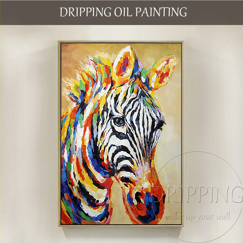 

Handmade Wall Art Colorful Zebra Oil Painting on Canvas Lovely African Animal Zebra Acrylic Painting for Living Room Wall Decor
