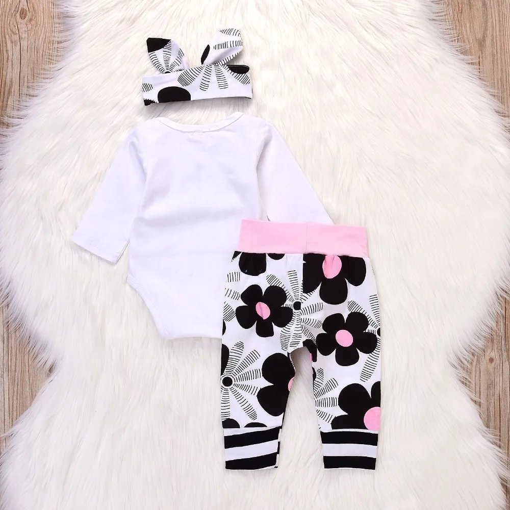 3Pieces Newborn Baby girl clothes sets Letter printed Hello World Tops Romper+Floral Pants+Hat Infant girl clothing outfit