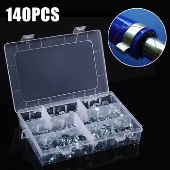 

140pcs/box Stainless Steel Double Ear Clamp O Clips Silicone Petrol Water Fuel Hose Pipe Clips Home Plumbing Tool Set