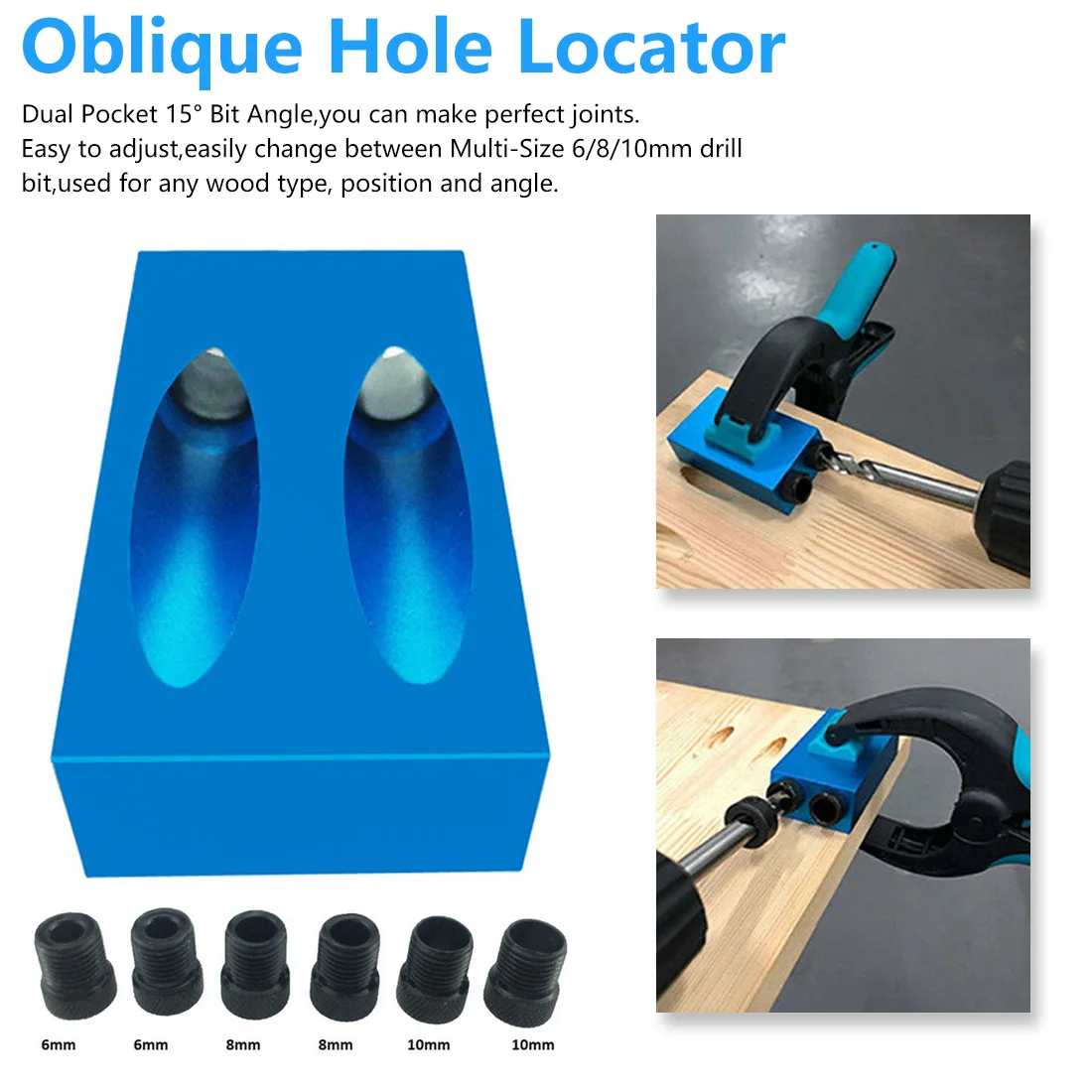 

6/8/10mm Woodworking Pocket Hole Jig Kit Angle Drill Guide Set Hole Puncher Locator Jig Drill Bit Set For DIY Carpentry Tools
