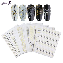 Monja 8 Styles Nail Art vague bandes lignes autocollant or métal ligne auto-adhésif transfert feuilles 3D décalque bricolage manucure décoration(China)