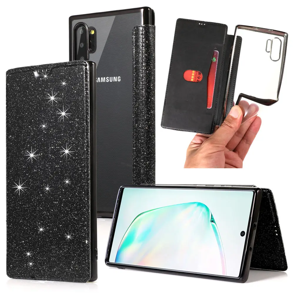 

Glitter case for Samsung Galaxy Note 10 Plus 5G Flip Book Cover on iphone 11 pro xs max xr x Clear Soft TPU Silicone Phone Cases
