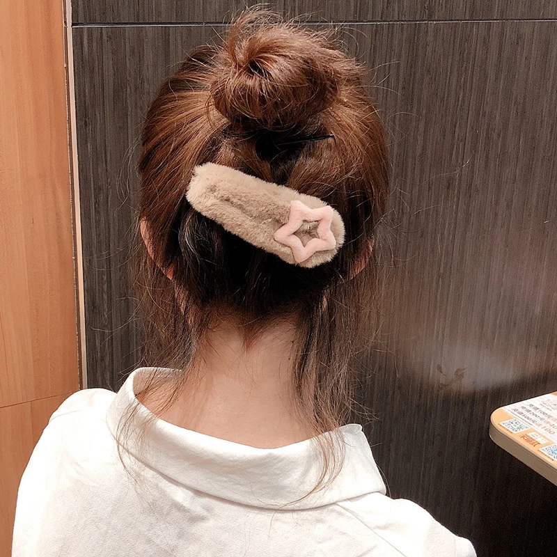 Корейские зимние мягкие плюшевые принадлежности для волос для девочки, женские заколки для волос с искусственным кроличьим мехом, заколки для девочек заколки для волос