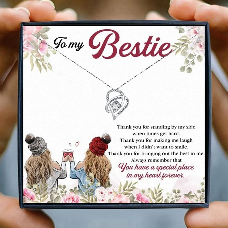 To My Bestie Gift Necklace for Sister Friendship Women Crystal Heart Female Best Friend Christmas Gifts | Украшения и аксессуары