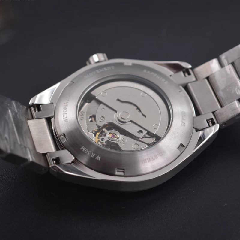 41 мм Corgeut серебристый футляр для часов сапфировый Кристалл синий циферблат Дата светящаяся Автоматическая Мужская Топ Роскошные деловые часы