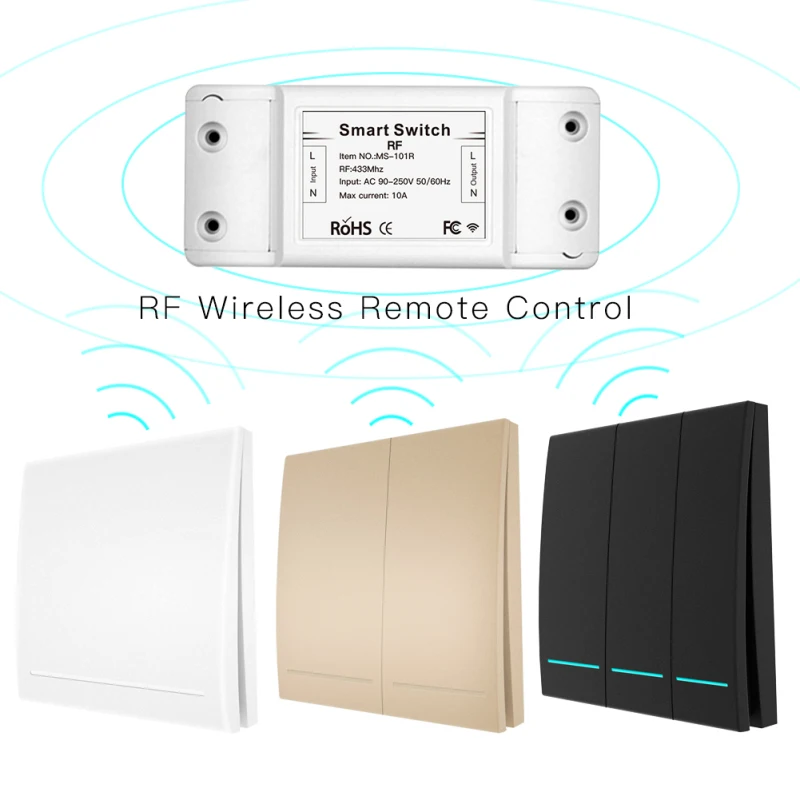 

RF433 Wireless Smart Switch Remote Control Receiver Push Button Controller Wall Panel Transmitter 1-3 way Multi-Control kit