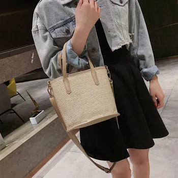 

Straw Bucket Bags For Women 2019 Summer Crossbody Bags Lady Travel Purses and Handbags Female Shoulder Messenger Bag