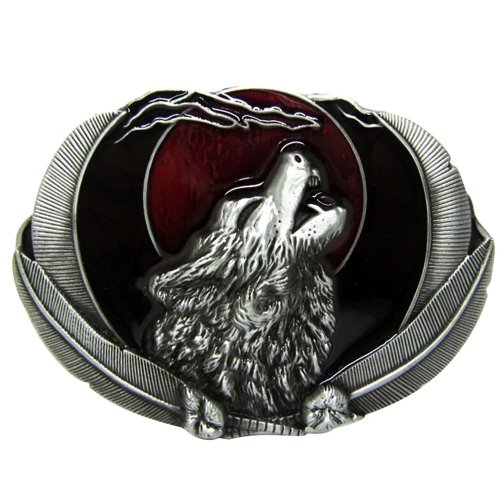 Novelty Vintage Western Belt Buckle Howling Animal Moon Rodeo Indian Classic Men's Accessories