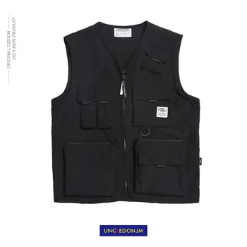 

UNCLEDONJM Hip Hop Sleeveless Vests Cargo Waistcoat with Pockets Zipper Military Jacket Streetwear Tactical Vest SMK-HB11
