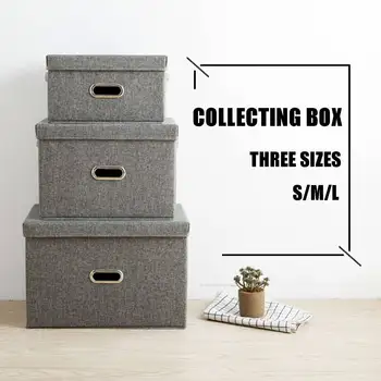 

S/M/L Gray Foldable Signature Cotton Fabric Organizer Storage Cube Box For Underwear Clothes Quilt Storage Collecting Boxes Bins