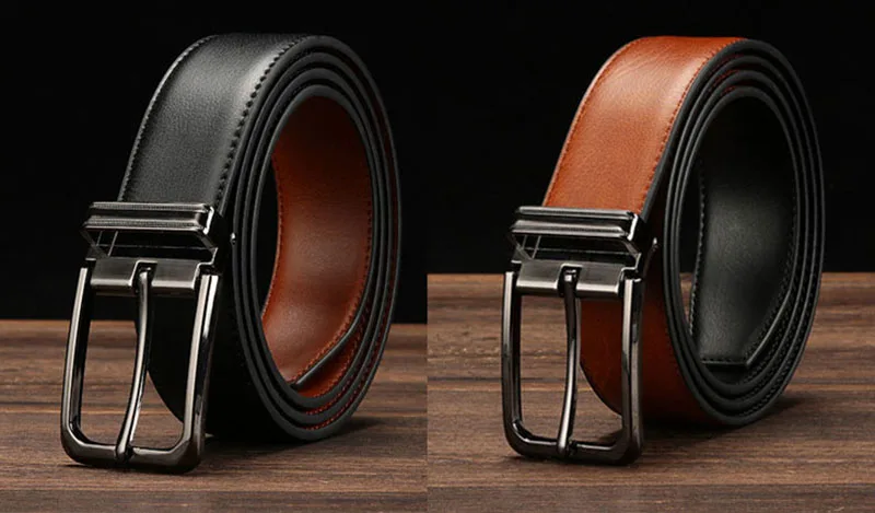 HIDUP Brand Name Real Genuine Belts for Men Retro Style Double Side Faced Leather Belt 3.3cm Fashion Clothing Accessories NWJ679