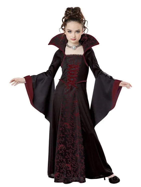 Детский костюм вампира, платье на Хэллоуин для девочек, винтажный страшный костюм ведьмы, вечерние карнавальные костюмы, средневековый день мертвецов