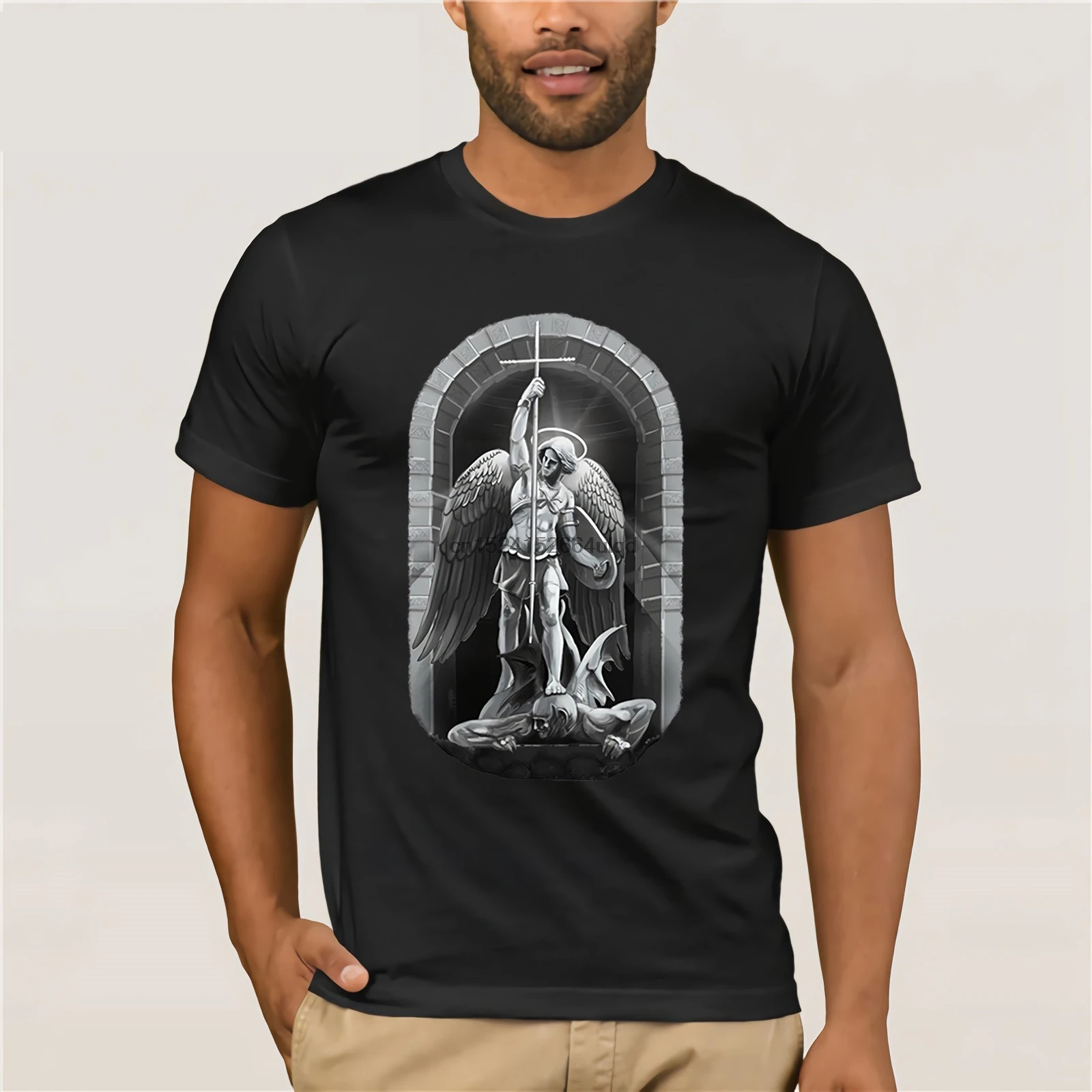 Designer T Shirts Men Crew Neck Fashion Short Archangel Michael t shirt screen printing wet |