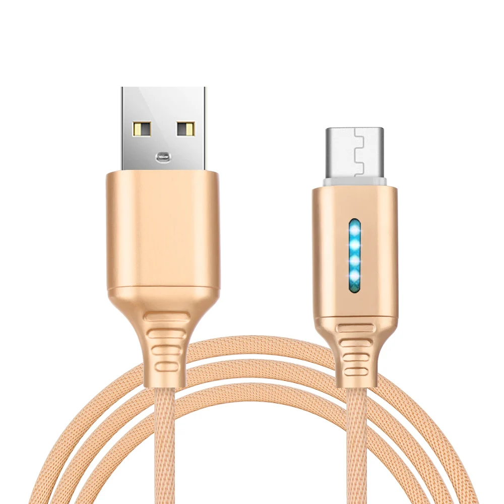 1 шт., 1 м, usb кабель для зарядки и синхронизации данных, нейлоновый кабель с защитой безопасности, обновленный автоматический отключаемый светодиодный светильник, аксессуары USB - Цвет: Android 	gold
