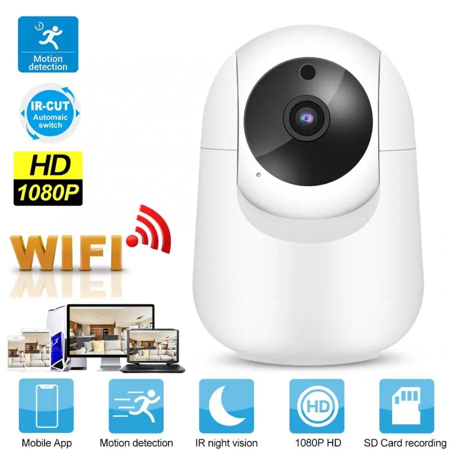 Мини домашняя вращающаяся Беспроводная CCTV камера Детский Монитор 1080P купольная камера 110-240V