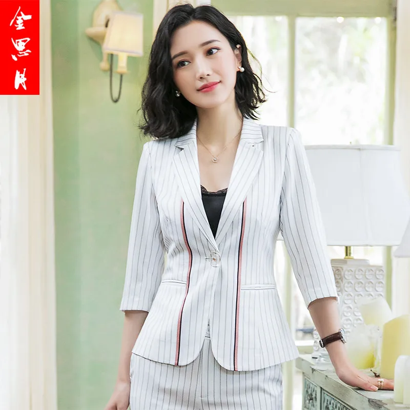 

Suit WOMEN'S Suit Korean-style Two-Piece Set Graceful 2019 New Style Western Style by Age Stripes Wear LABOUR Suit Summer
