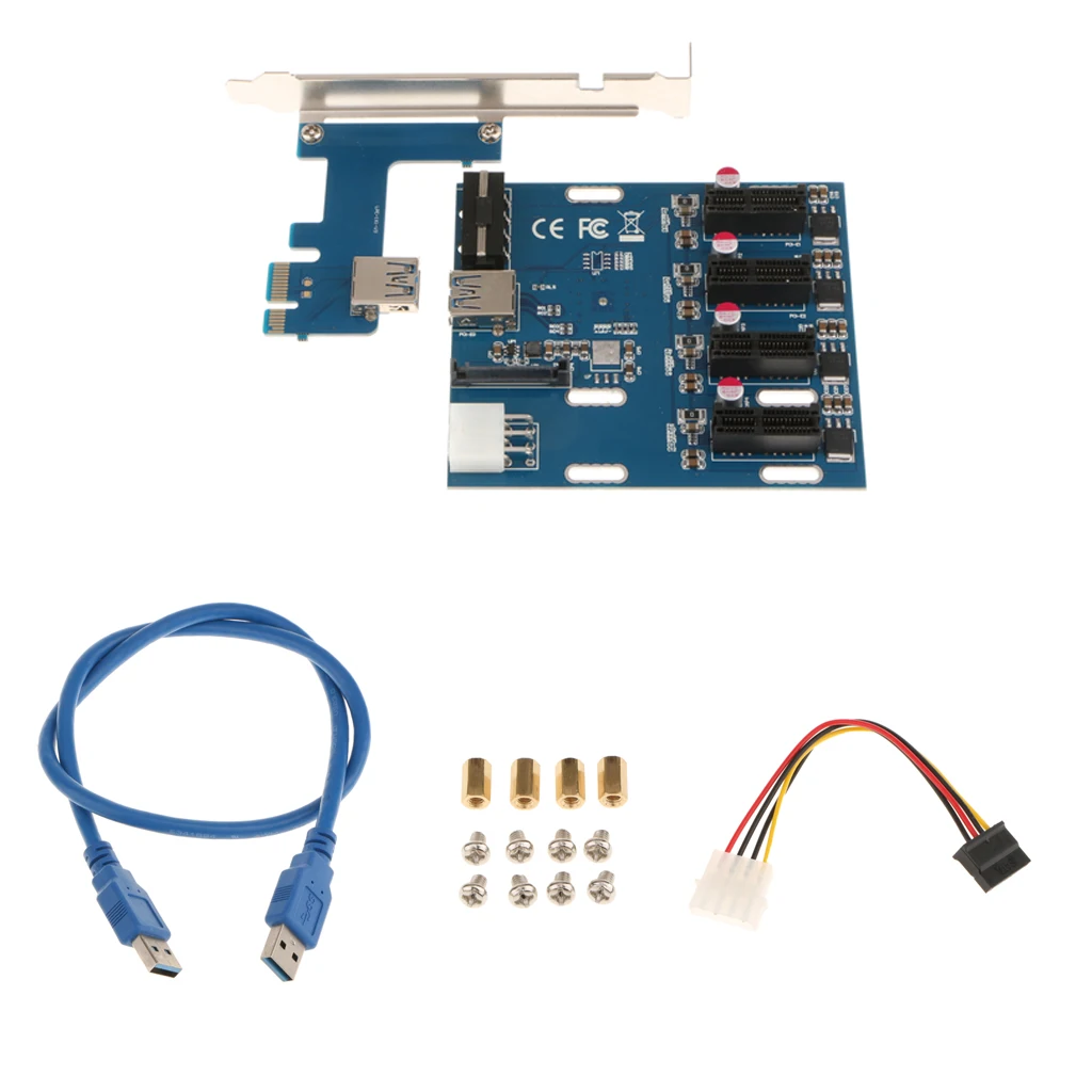 PCI-E 1X To 4 Slot PCI-e Switch Multiplier Expander HUB Expansion Riser Card