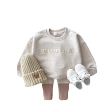 Sweat shirt à manches longues pour bébé, en coton, avec lettres brodées, pour garçon et fille, couleurs acidulées, nouvelle collection automne 