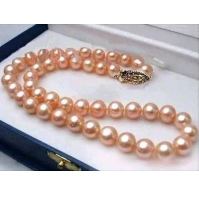 

new 18" 10-9 MM SOUTH SEA NATURAL GOLD PINK PEARL NECKLACE 925silver CLASP jj
