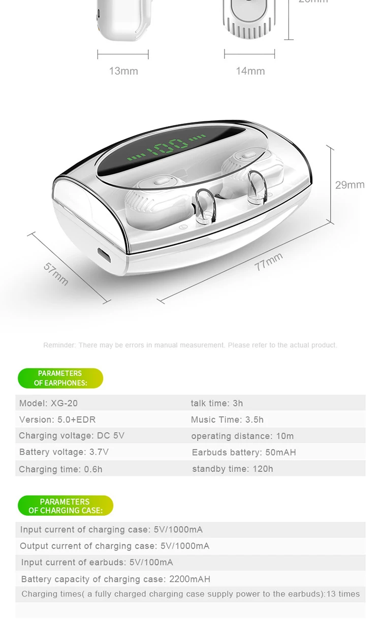 XG-20 TWS беспроводные Bluetooth наушники 5,0 8D стерео светодиодный цифровой дисплей зарядка кабина мини невидимая Спортивная гарнитура