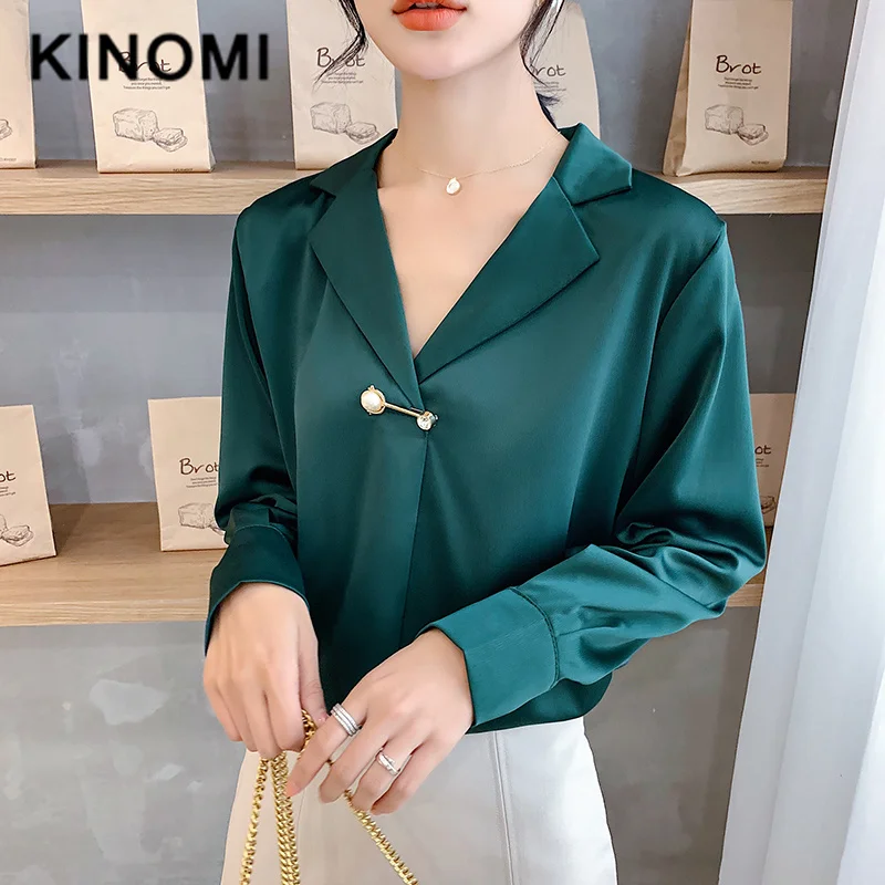 KINOMI 2019 Новая Осенняя элегантная Свободная Женская блузка с длинным рукавом и