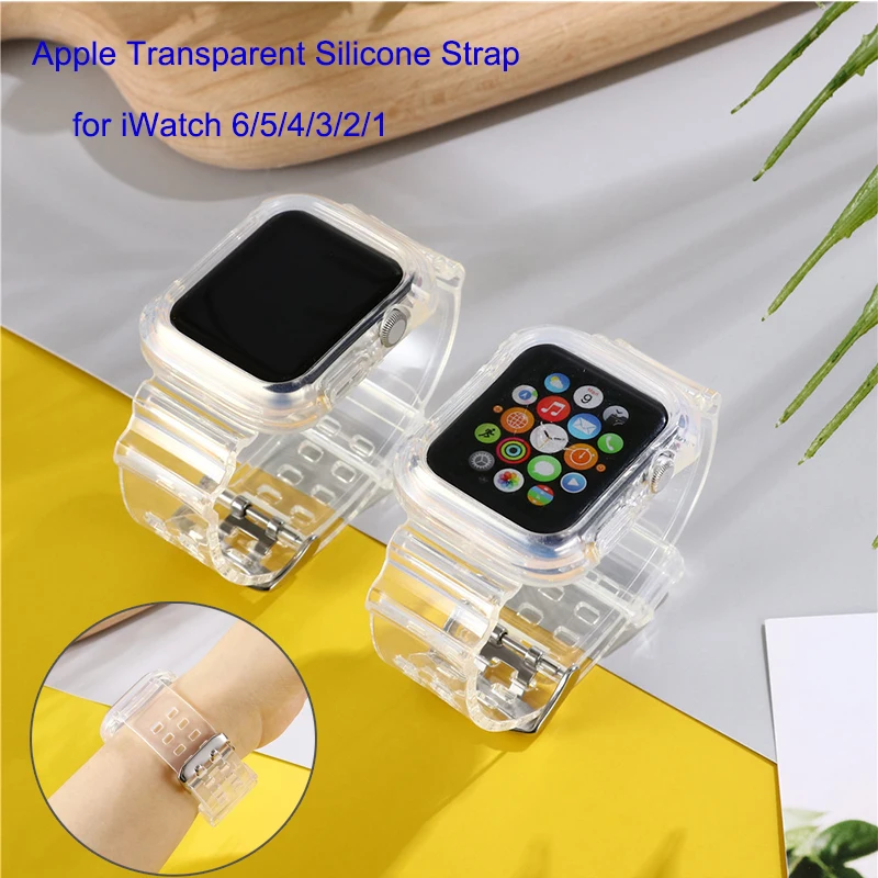 Fluorescent Transparent Sport Strap for Apple Watch Band Series 6/5/4/3/2/1  Se Rubber Case for Iwatch Strap 38mm 40mm 42mm 44mm|Watchbands| - AliExpress