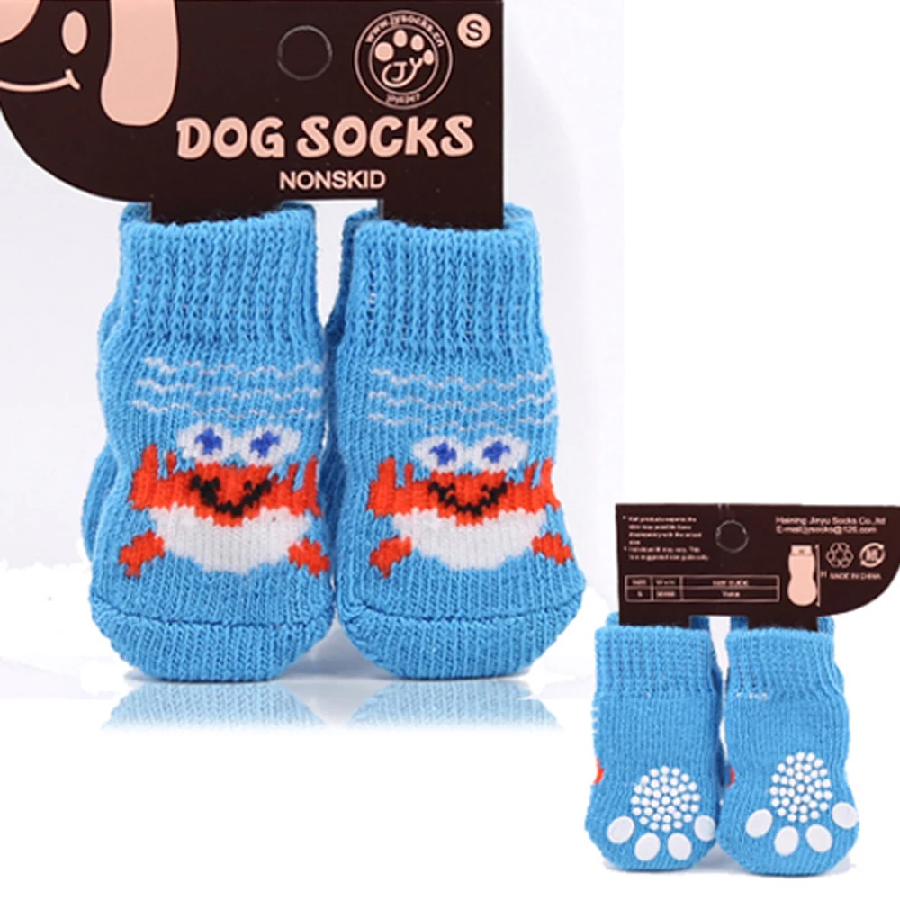 Милые носки для собак, рождественские носки для домашних животных на год, противоскользящие носки, 4 шт., милые вязаные носки для кошек и собак, нескользящие носки, аксессуары для домашних животных
