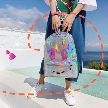 

2019 women Holographic Laser waterproof Backpack Female Korean version of the tide simple student school bag backpack schoolbag