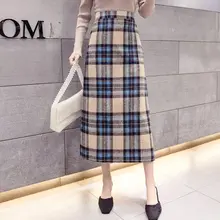 Тонкая Ретро клетчатая юбка с высокой талией на осень и зиму Harajuku утолщенная шерстяная клетчатая Корейская элегантная длинная юбка Офисная женская нижняя часть
