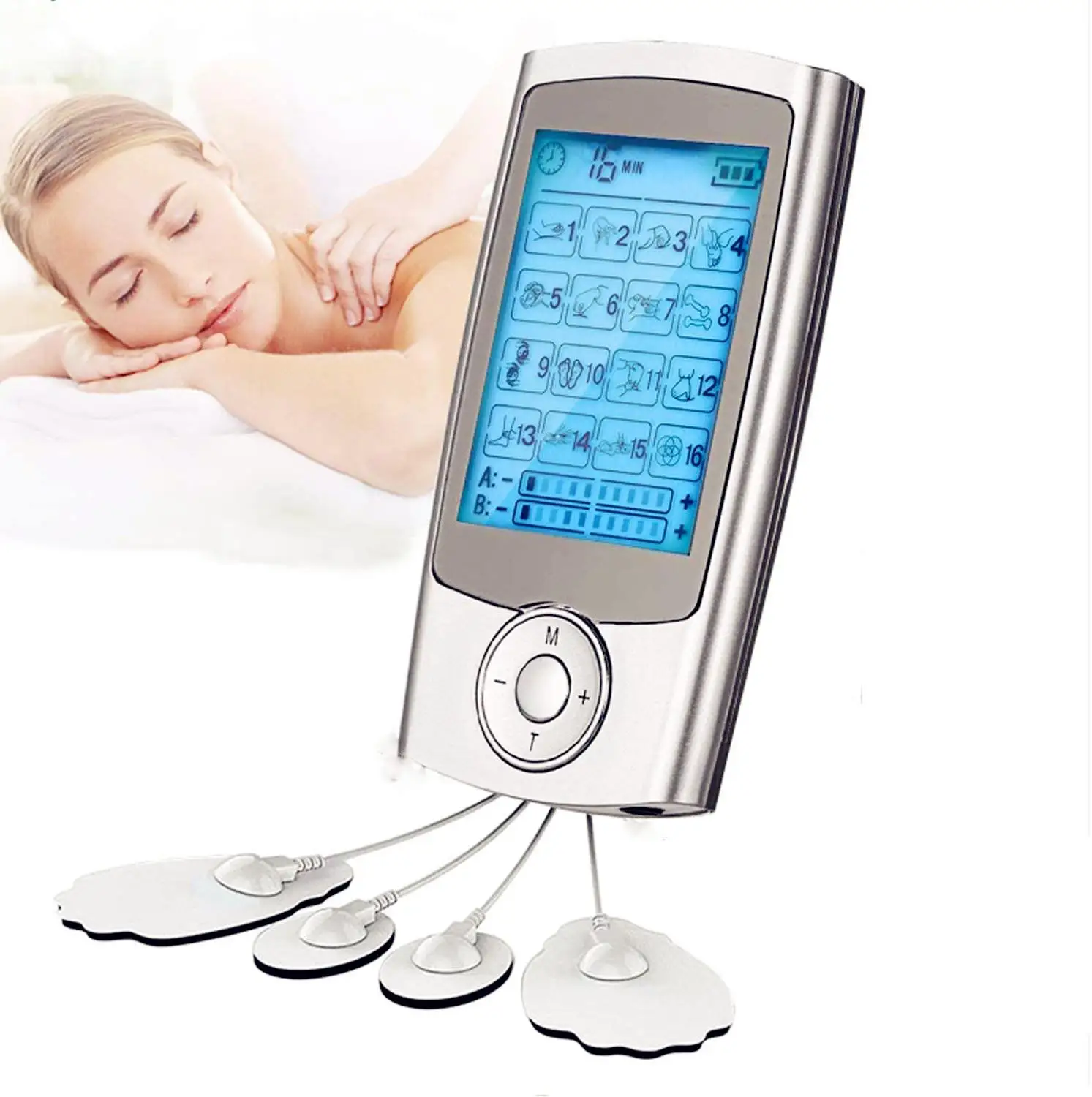 

16 Modes Electronic Pulse Massager EMS TENS Unit Muscle Stimulator Pain Relief Therapy Dual Output Health Care Body Massage
