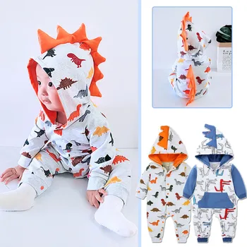 Baby Clothes Kids Boys Girls Jumpsuit Dinosaur Romper Hooded Dino Onsie Cute Clothes Overalls детская одежда Ropa Bebe 1