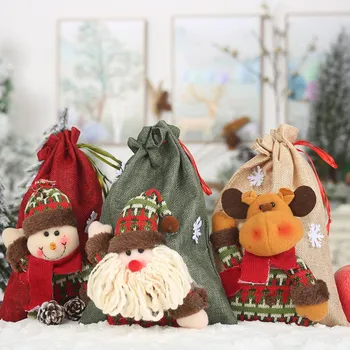 買取 クリスマスキャンディバッグリネン巾着ギフトバッグ大キャンディーバッグ