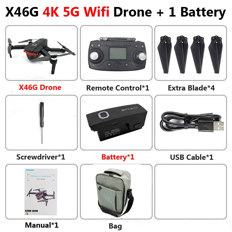 X46G Профессиональный Дрон с двойной камерой 4K HD 5G gps WiFi FPV Бесщеточный двигатель широкоугольный Радиоуправляемый квадрокоптер Вертолет игрушки SG907 - Цвет: X46G 1Battery Bag