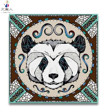 

DIY oil paintings by numbers with kits animal panda,logo for room wall decor with frame coloring by numbers on canvas draw art