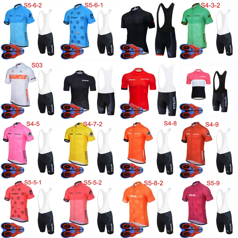 

STRAVA Team Cycling Jerseys Summer Men Short Sleeve Tops Set Breathable bicycle Clothing bib shorts sets S92529