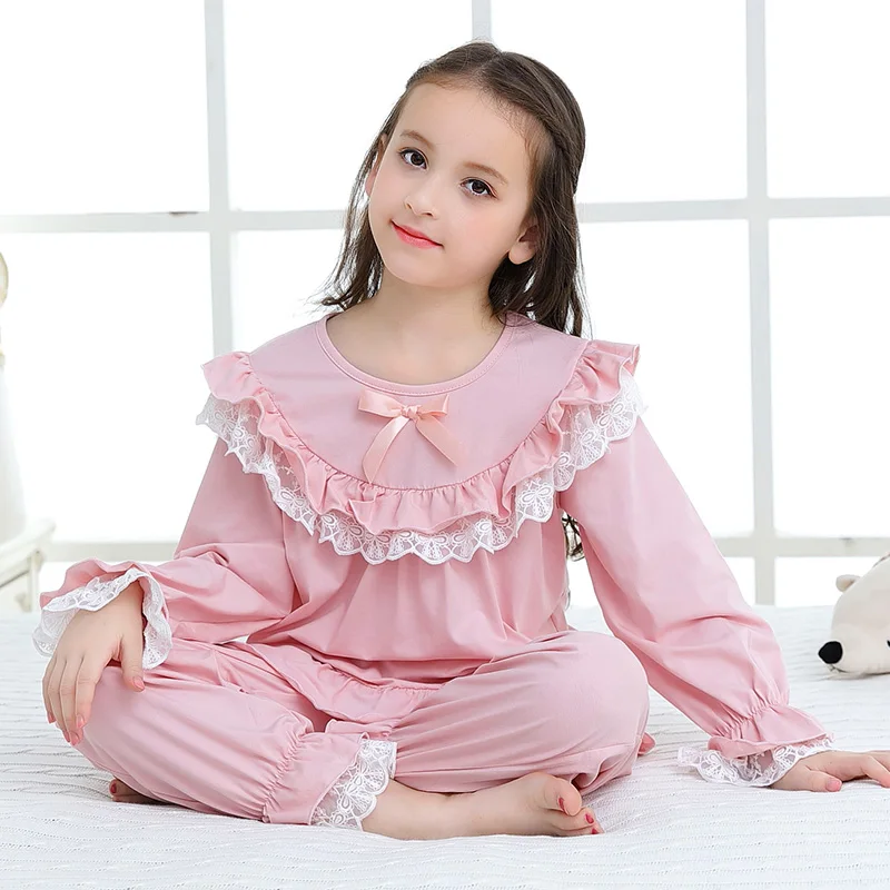 New Autumn Girl Pajama Set Kids Home Cloth Women Pyjamas Cotton Long Sleeve  Lace Cute for Children Princess Retro Sleepwear|Pajama Sets| - AliExpress