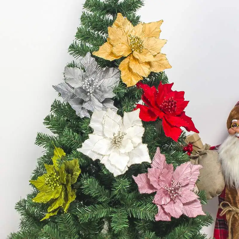 

Christmas Artificial Flower Ornament Christmas Tree Gold Powder Simulation Leaves Christmas Plastic Artificial Flower Decoration